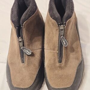 L.L. Bean Size 6 Primaloft bootie zip Tan and Black Suede Ankle Boots